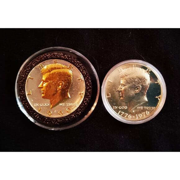 1 40% Silver Cameo Kennedy & 1 24k Gold & .999 Silver Plated 1990 Kennedy 1/2 $ - Picture 2 of 5
